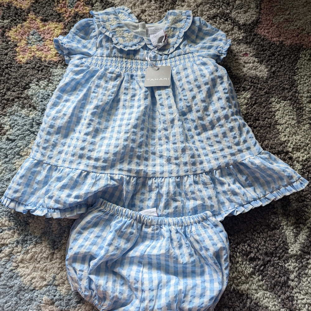 Tahari Blue and White Gingham Kids Casual Dress